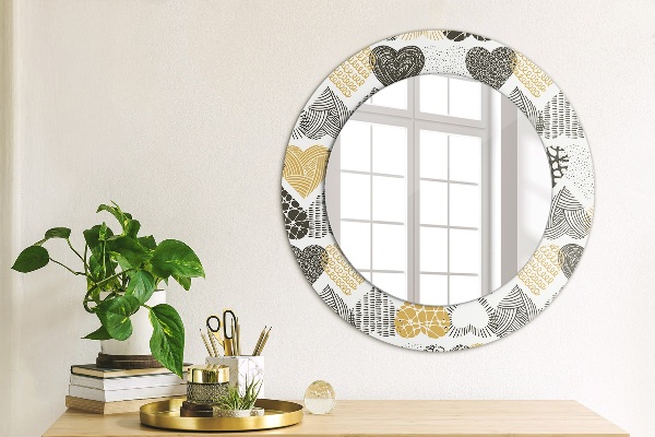 Miroir rond avec décoration Le cœur de doodle