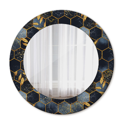 Miroir rond avec décoration Marbre hexagone