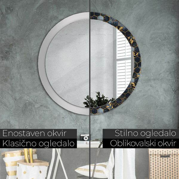 Miroir rond avec décoration Marbre hexagone