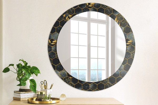 Miroir rond avec décoration Marbre hexagone