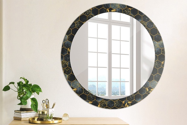 Miroir rond avec décoration Marbre hexagone