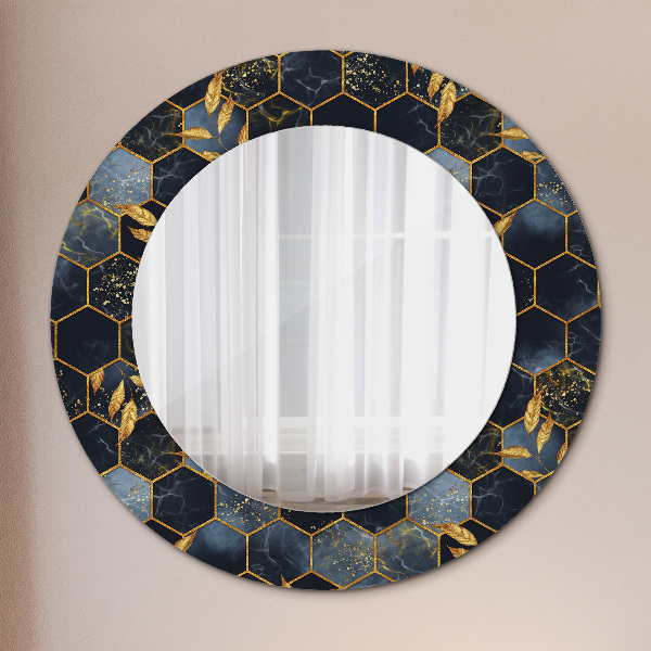 Miroir rond avec décoration Marbre hexagone
