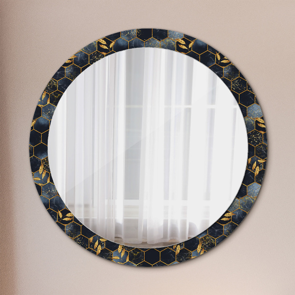 Miroir rond avec décoration Marbre hexagone