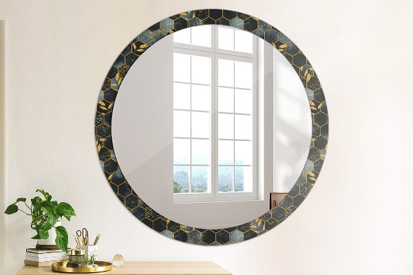 Miroir rond avec décoration Marbre hexagone
