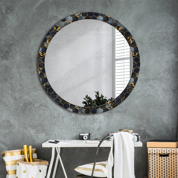 Miroir rond avec décoration Marbre hexagone
