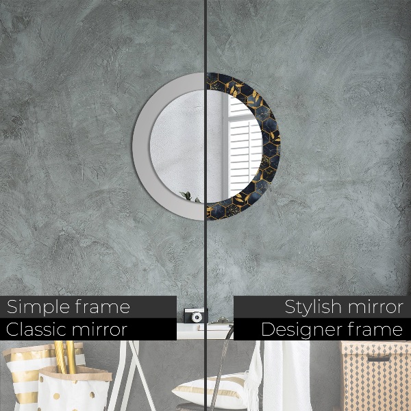 Miroir rond avec décoration Marbre hexagone