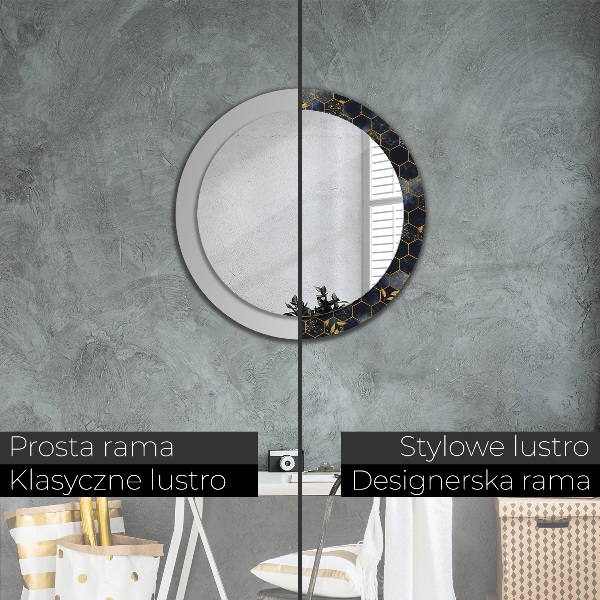 Miroir rond avec décoration Marbre hexagone