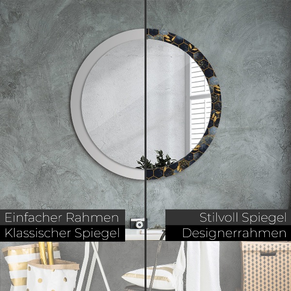 Miroir rond avec décoration Marbre hexagone