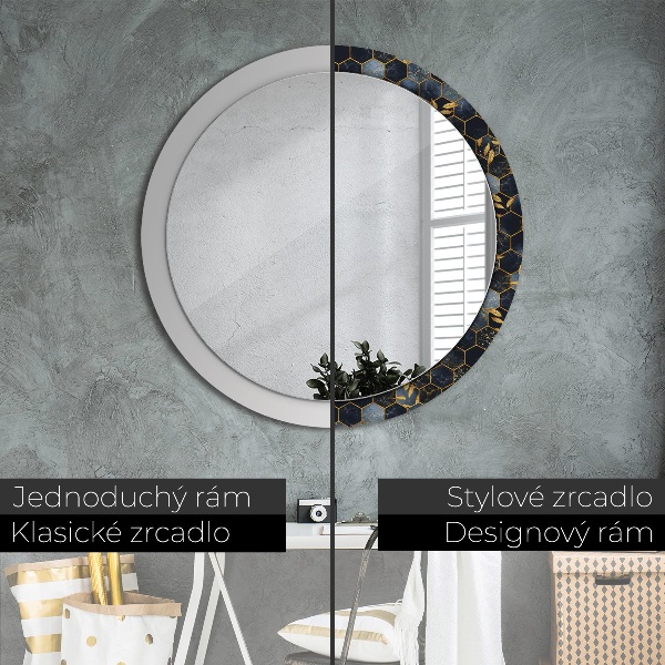 Miroir rond avec décoration Marbre hexagone