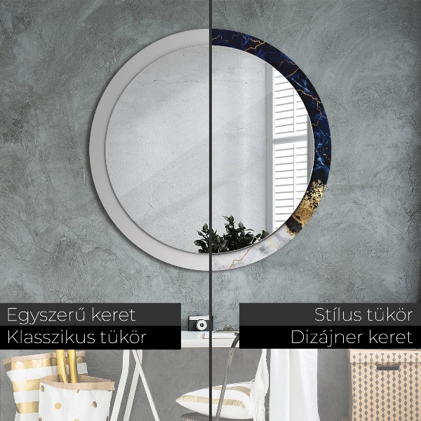 Miroir rond avec décoration Marbre bleu