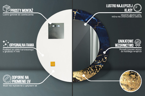 Miroir rond avec décoration Marbre bleu