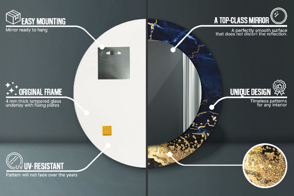 Miroir rond avec décoration Marbre bleu