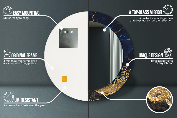 Miroir rond avec décoration Marbre bleu