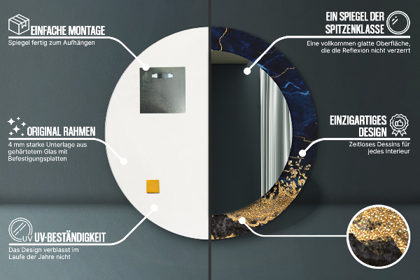 Miroir rond avec décoration Marbre bleu