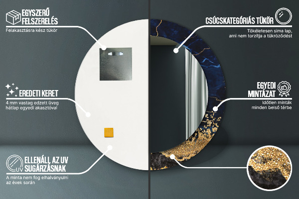 Miroir rond avec décoration Marbre bleu