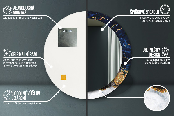 Miroir rond avec décoration Marbre bleu