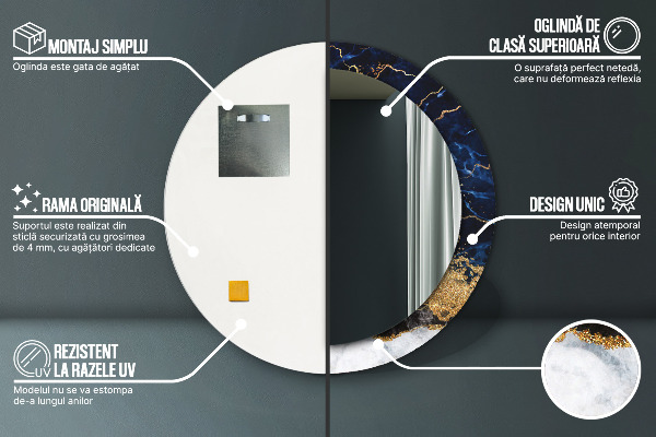 Miroir rond avec décoration Marbre bleu