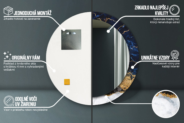Miroir rond avec décoration Marbre bleu