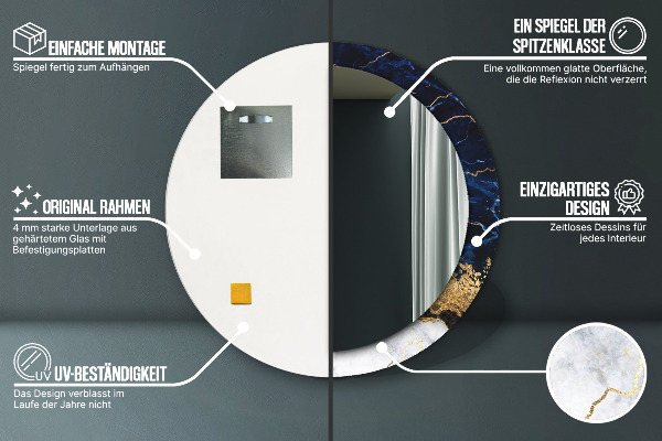 Miroir rond avec décoration Marbre bleu