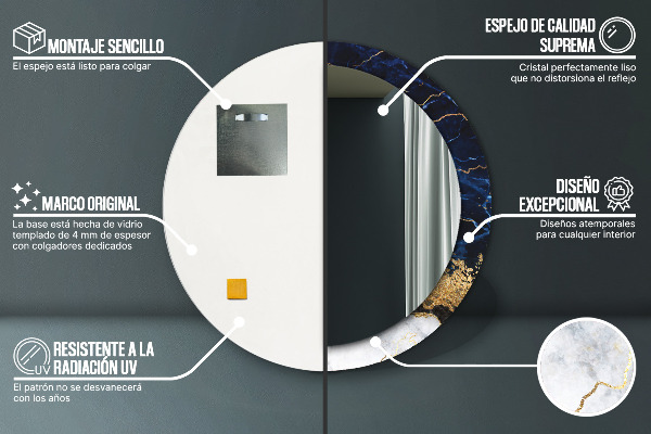 Miroir rond avec décoration Marbre bleu