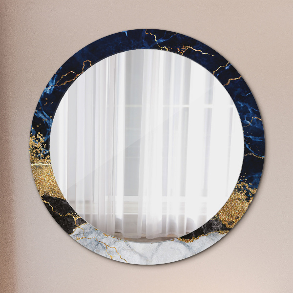 Miroir rond avec décoration Marbre bleu