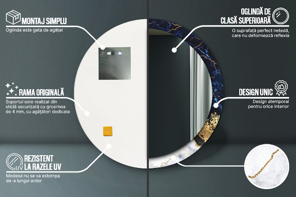 Miroir rond avec décoration Marbre bleu