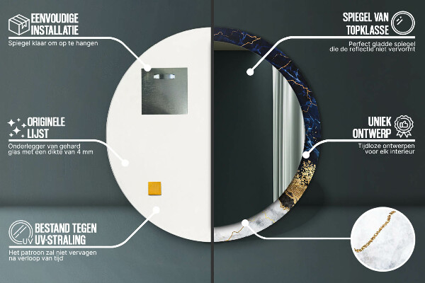 Miroir rond avec décoration Marbre bleu