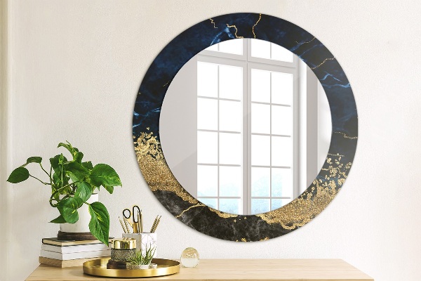 Miroir rond avec décoration Marbre bleu