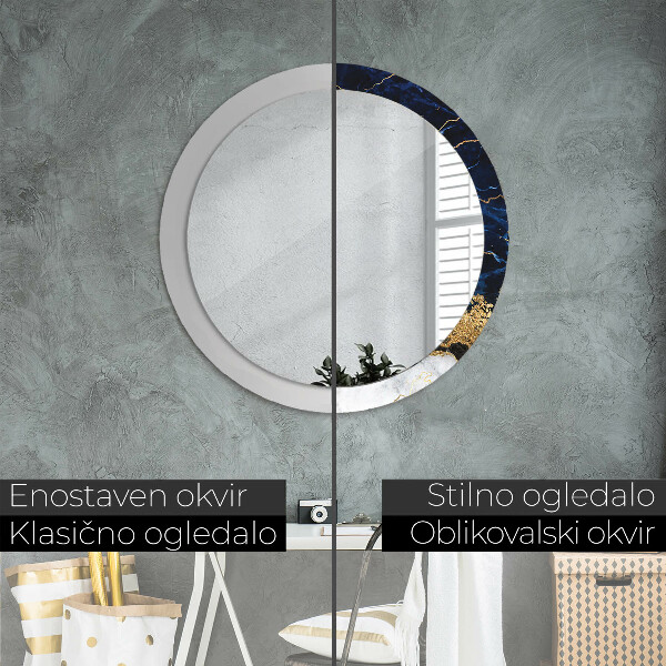 Miroir rond avec décoration Marbre bleu