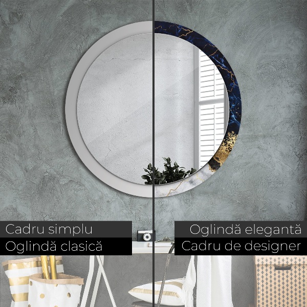 Miroir rond avec décoration Marbre bleu