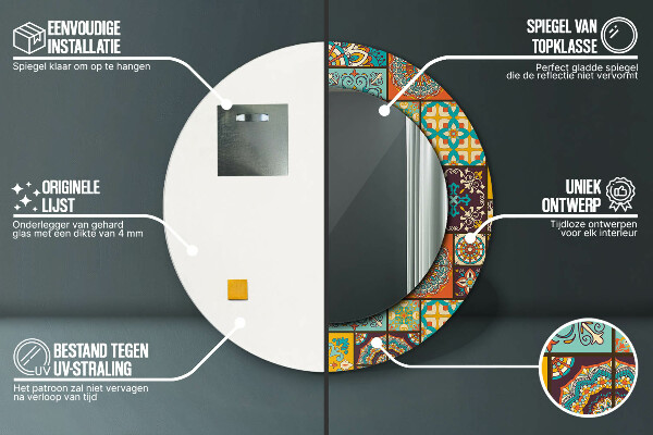 Miroir rond avec décoration Schéma arabe