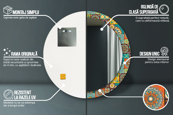 Miroir rond avec décoration Schéma arabe