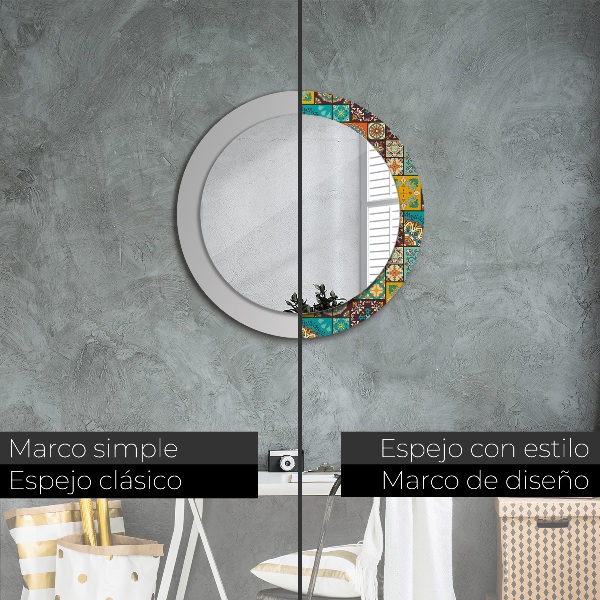 Miroir rond avec décoration Schéma arabe