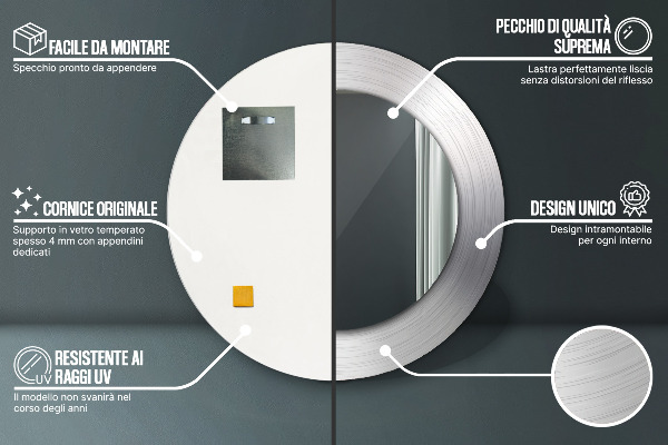Miroir rond imprimé Acier brillant