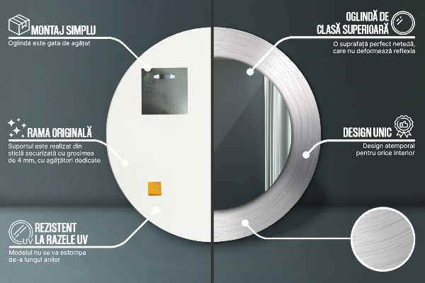 Miroir rond imprimé Acier brillant