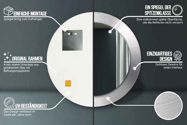 Miroir rond imprimé Acier brillant