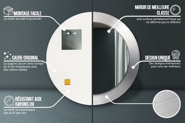 Miroir rond imprimé Acier brillant