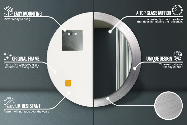 Miroir rond imprimé Acier brillant