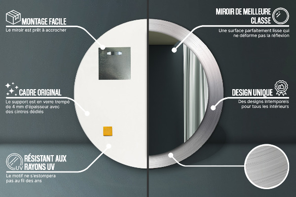 Miroir rond imprimé Acier brillant