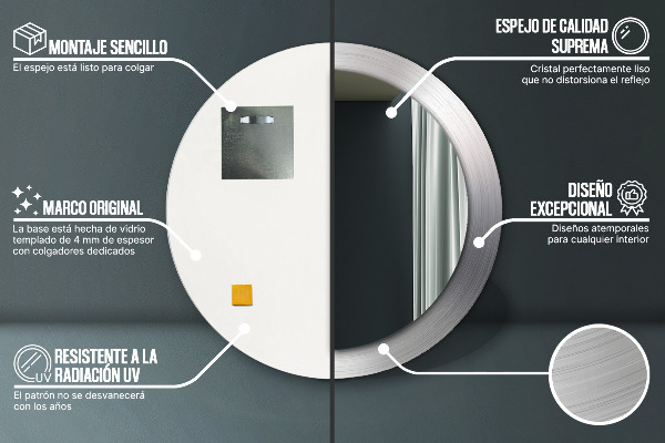 Miroir rond imprimé Acier brillant