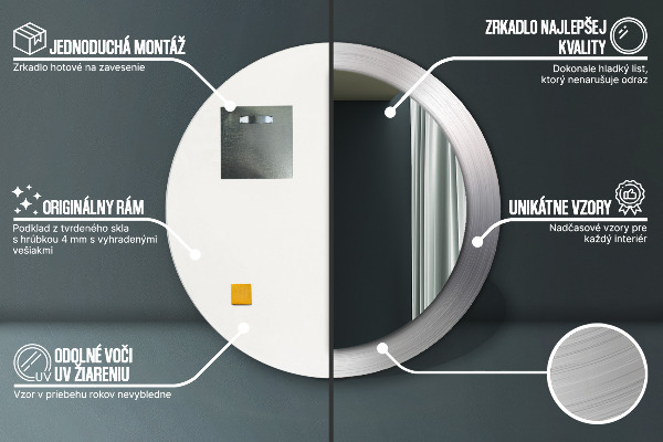 Miroir rond imprimé Acier brillant