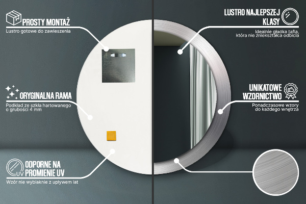 Miroir rond imprimé Acier brillant