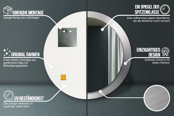 Miroir rond imprimé Acier brillant