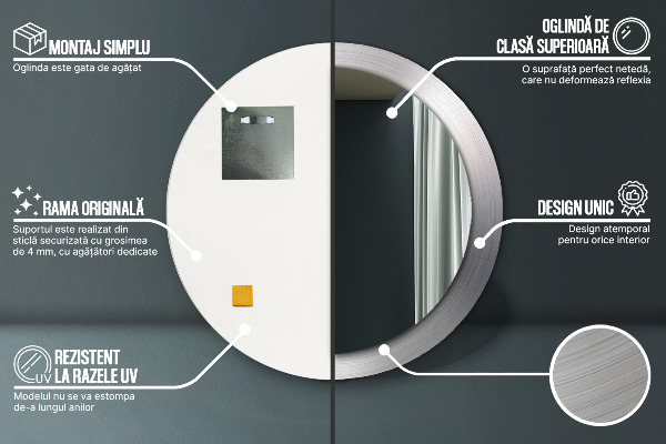 Miroir rond imprimé Acier brillant