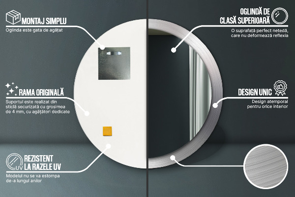 Miroir rond imprimé Acier brillant