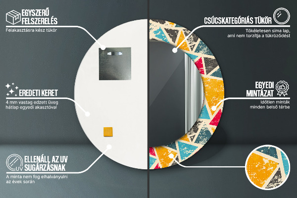 Miroir rond imprimé Composition rétro