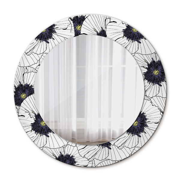Miroir rond imprimé Composition de fleurs linéaires