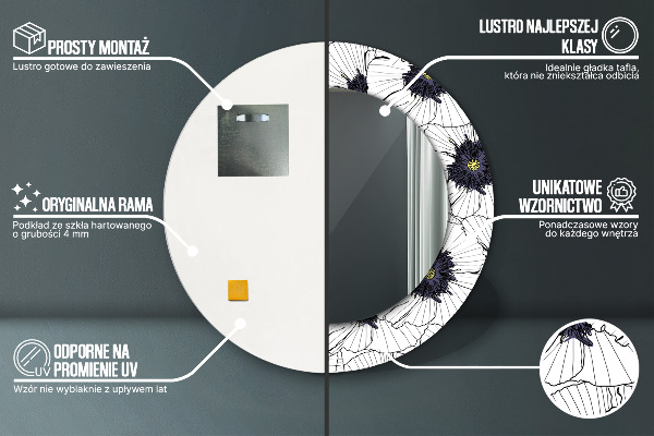 Miroir rond imprimé Composition de fleurs linéaires
