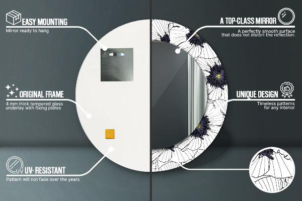 Miroir rond imprimé Composition de fleurs linéaires