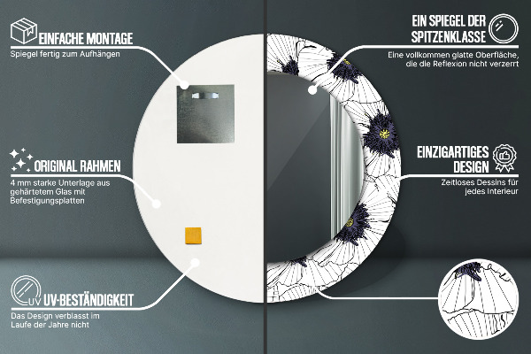 Miroir rond imprimé Composition de fleurs linéaires